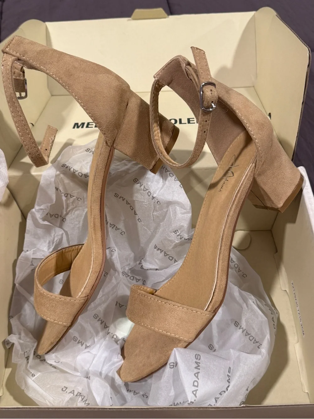 J Adams Daisy Nude Suede Ankle-Strap Block Heel Sandals
